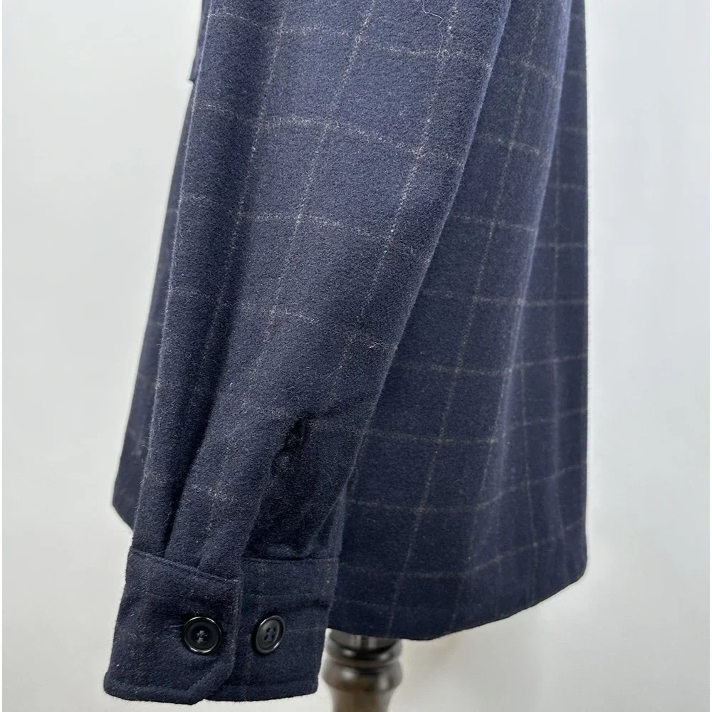 NWT Banana Republic Relaxed Fit Wool Blend‎ Overshirt MEDIUM Navy Plaid Shirt